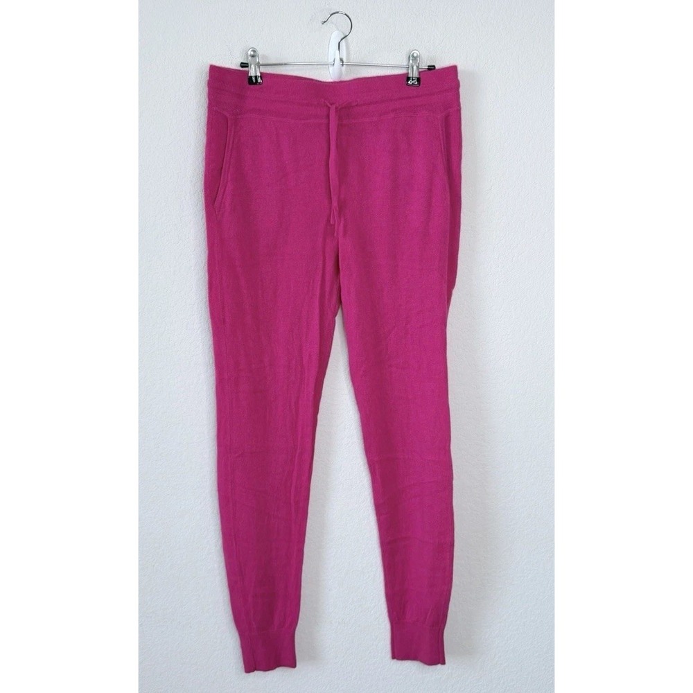 Van Wilke & Co 100% Cashmere Jogger Pants Sz L Hot Pink Lounge Barbiecore Preppy